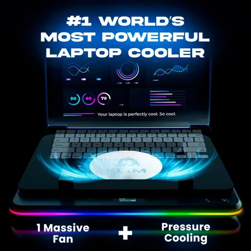 Vista 2 de KLIM Turbofrost MAX - Almohadilla de refrigeración RGB para laptop, enfriador de laptop para juegos con potente turbofan XL, portátil