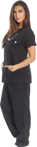 Vista 2 de Just Love Juego de uniforme médico para mujer de seis bolsillos con cuello en V y pantalón cargo