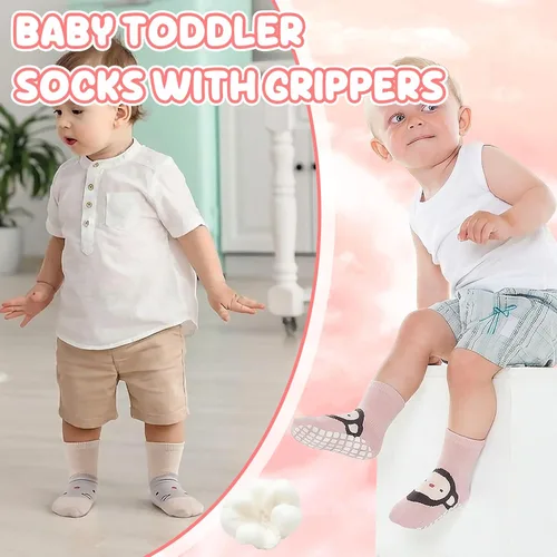 Vista 7 de 5 pares de calcetines de agarre para bebé, calcetines de algodón con agarre para niños pequeños, niños y niñas de 12 a 36 meses