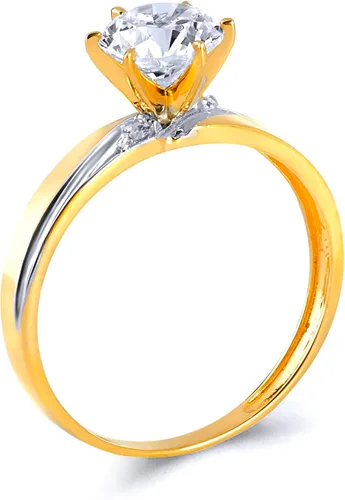 Vista 3 de Anillo de compromiso de oro amarillo de 14 quilates y alianza de boda para mujer.