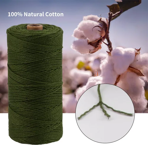 Vista 3 de Cordón de macramé de 0.079 pulgadas, cuerda de macramé color POZEAN de 220 yardas (unos 656.2 ft), cuerda de algodón 100% natural para colgar