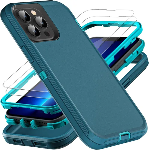 Vista 10 de YKHJKLEC para iPhone 13 Pro Max, funda militar grado 3 en 1 resistente a golpes/caídas/polvo con 2 piezas de protector de pantalla de vidrio