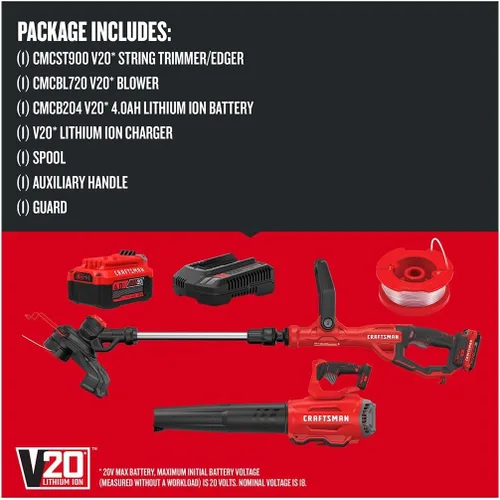 Vista 2 de CRAFTSMAN V20 Kit Combinado de Cortadora de Hilo y Soplador de Hojas, Inalámbrico (CMCK297M1)