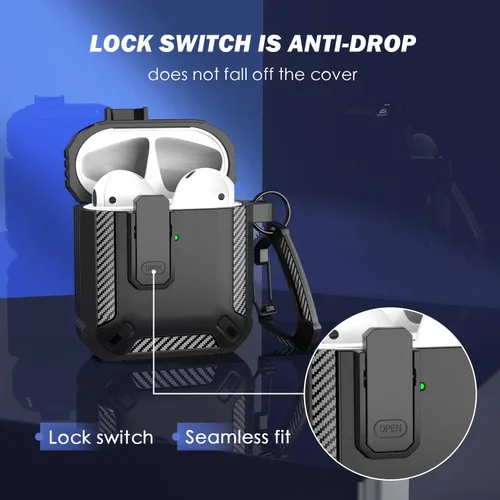 Vista 2 de RFUNGUANGO Funda para AirPod de 2ª generación con kit de limpieza, armadura protectora de carcasa dura militar con bloqueo para funda de carga