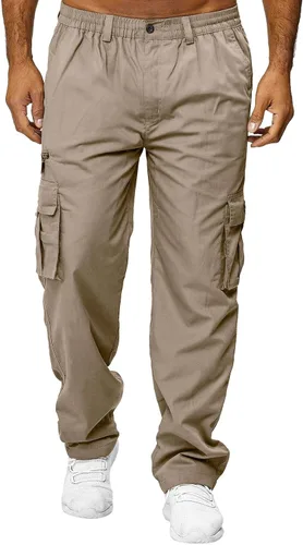 Vista 2 de THWEI Pantalones cargo para hombre, estilo casual, de algodón, con múltiples bolsillos, para senderismo, trabajo