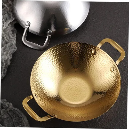 Vista 4 de Olla seca de acero inoxidable con doble asa para el hogar, olla caliente estilo coreano para cocinar y utensilios de cocina portátiles para uso
