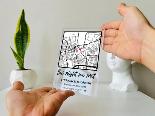 Vista 4 de NEXT DAY SHIP - Bloque de mapa personalizado para la primera cita, mapa de parejas, donde comenzó todo, regalo para ella, placa acrílica, ubicación