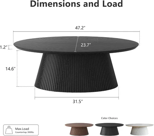 Vista 2 de win2win Mesa de Centro Ovalada, Mesa de Centro Moderna con Diseño Acanalado, Mesa de Té Minimalista con Chapa de Veta de Madera, Mesa Central