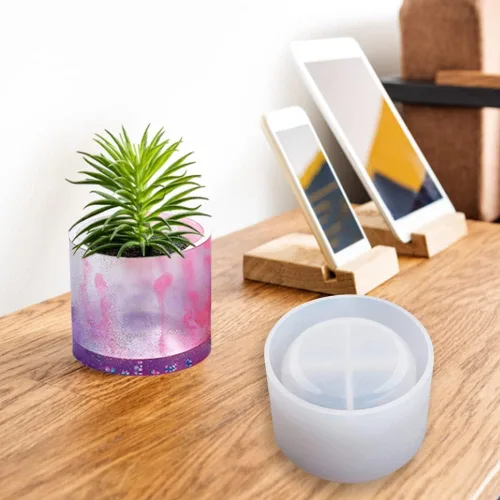 Vista 9 de Molde redondo de resina para maceta, molde de resina cilíndrica de silicona, para bricolaje, macetas de jardinería, manualidades, decoración