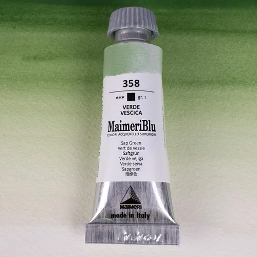 Vista 2 de Maimeri Blu - Pintura de acuarela profesional PG17 de un solo pigmento (0.4 fl oz), color verde savia PG17, tubo de pintura de acuarela transparente
