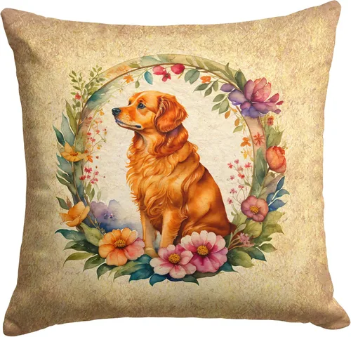 Vista 138 de Caroline's Treasures DAC2072PW1414 Affenpinscher and Flowers - Almohada decorativa de tela, lavable a máquina, para interiores y exteriores