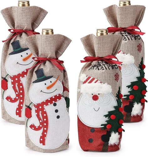 Vista 10 de Mr. Pen Bolsas de vino de Navidad, paquete de 2, fundas de arpillera para botellas de vino con cordón, bolsas de vacaciones