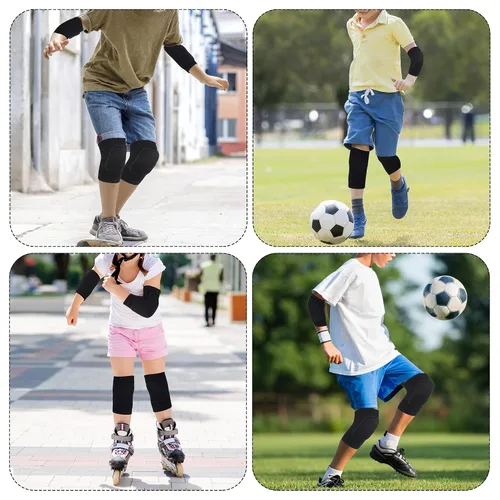 Vista 7 de obmwang Set de rodilleras de voleibol y coderas de voleibol para niños, jóvenes, voleibol, yoga, baile, fútbol, baloncesto, correr, pequeño