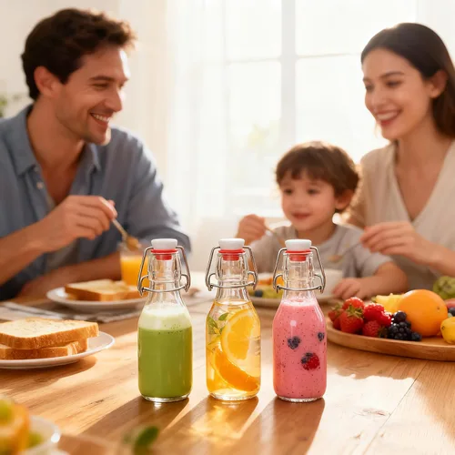 Vista 6 de Paquete de 12 botellas de vidrio con tapa abatible de 4 onzas con tapas herméticas, botellas de vidrio con tapa abatible para elaboración casera