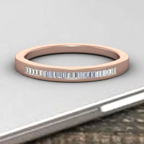 Vista 4 de Anillo de boda clásico de oro de 14 quilates con diamantes de baguette (0.15 quilates) (claridad I1-I2)