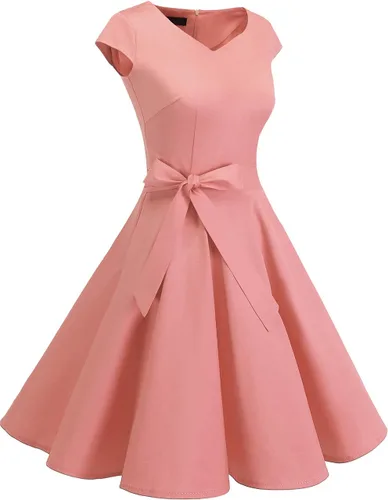 Vista 5 de DRESSTELLS - Vestido clásico para mujer, para la hora del té, vestido de fiesta de graduación, con vuelo, para fiestas de cóctel, con mangas