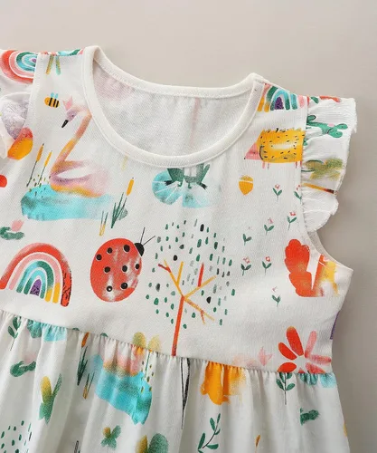 Vista 6 de Bumeex Ropa para niñas pequeñas, de algodón, manga corta, casual, vestidos para niñas de 2 a 7 años