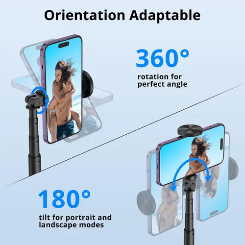 Vista 2 de ATUMTEK Trípode para selfie stick de 51 pulgadas, soporte extensible todo en uno con control remoto Bluetooth, rotación de 360° para iPhone y Negro