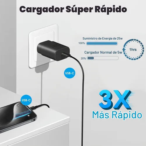 Vista 2 de Samsung 25W tipo C cargador rápido para Galaxy A17 A16 A15 A14 A36 A35 A32