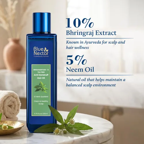 Vista 3 de Blue Nectar Aceite de árbol de té para el cabello Aceite natural anticaspa para el cuero cabelludo Aceite para el cabello ayurvédico a base