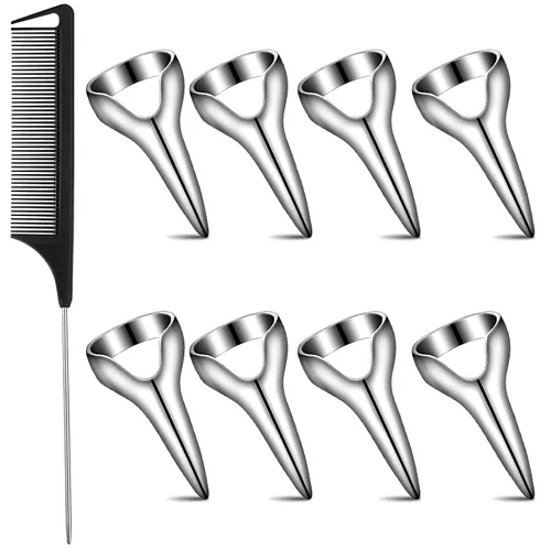 Vista 7 de Zopeal - Anillo de separación de pelo para dedos (9 piezas) Retro Nail Finger with Steel Comb Pointed Styling Combs for Hair Braiding Curling