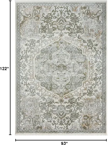 Vista 2 de Abani Savoy Collection - Alfombra de área, diseño vintage beige/verde, 7 pies 9 pulgadas x 10 pies 2 pulgadas, fácil de limpiar, duradera para niños
