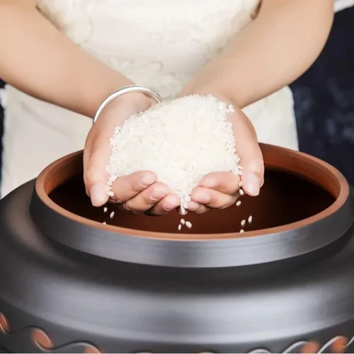 Vista 3 de DXYLFFF Dispensador de granos de 55.1 lbs, cilindro de arroz de cerámica con tapa, almacenamiento hermético de alimentos a granel, organización