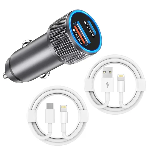 Vista 10 de Cargador de Coche Retráctil, Adaptador de Cargador de Coche iPhone 16 15 de 66W 4 en 1 con 2 Cables de Cargador iPhone Retráctiles