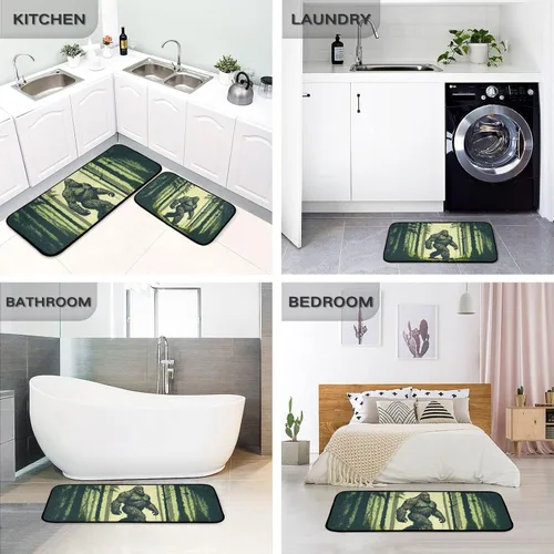 Vista 5 de Juego de 2 tapetes de cocina (bosque Sasquatch), antifatiga, acolchados, absorbentes de agua, antideslizantes, tapetes decorativos para cocina
