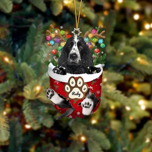 Vista 175 de Adornos personalizados de Pug cervatillo – Decoración personalizada para árbol de Navidad con patas de bolsillo de nieve