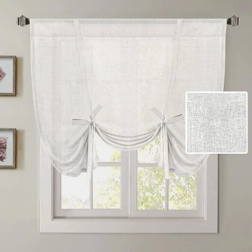 Vista 15 de H.VERSAILTEX Cortinas de lino con lazos de 63 pulgadas de largo, cortina de privacidad texturizada de lino natural, múltiples formas de colgar