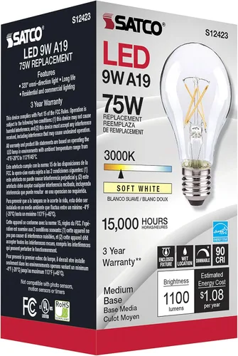 Vista 4 de Satco S12423 10.5A19/CL/LED/E26/930/120V