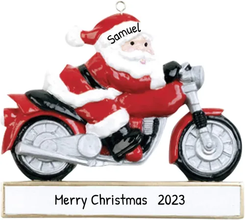 Vista 2 de Adorno de Navidad personalizado para motocicleta 2024 – Carreras de pista de tierra, bicicleta, decoración de vehículos, Papá Noel motorista