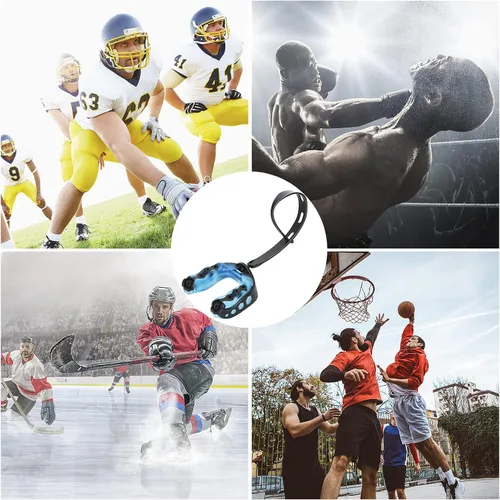 Vista 7 de Paquete de 2 protectores bucales de fútbol con correa, protector bucal suave para jóvenes y adultos, protector bucal deportivo para rugby, hockey
