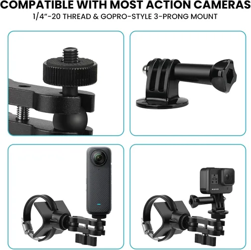 Vista 3 de BarGrip Abrazadera universal de montaje de cámara de barra enrollable para cámaras de acción – Se adapta a barras redondas, cuadradas y de perfil