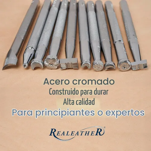 Vista 10 de Realeather Juego de herramientas de sellos de cuero para artesanía de cuero, set de sellos estilo Sheridan II