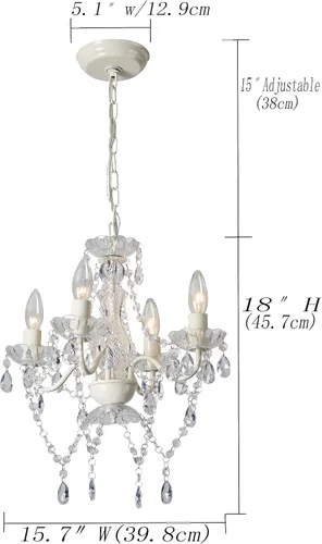 Vista 6 de Candelabro blanco mini lámpara de cristal iluminación pequeños candelabros acrílicos 4 luces moderna lámpara para dormitorio