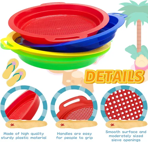 Vista 3 de OJYUDD Paquete de 8 tamices de arena de plástico para adultos, sartenes multiusos para playa, jardinería y uso al aire libre (8.75 x 9.75 pulgadas)