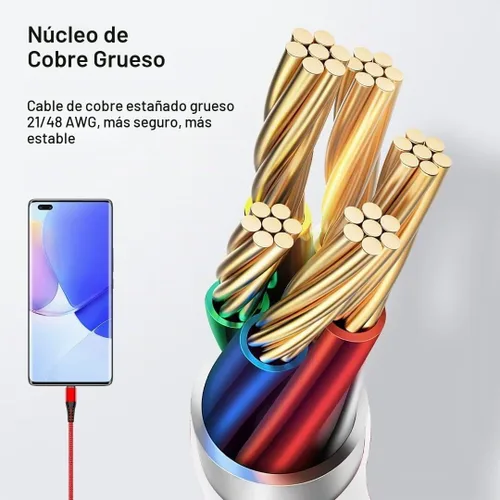 Vista 5 de Cabepow Cable USB tipo C [3 unidades de 1 pie] USB A tipo C de nailon trenzado de alta calidad de 1 pie de largo, de carga rápida para Samsung