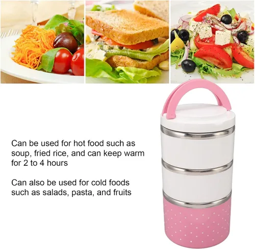 Vista 6 de Tarro de alimentos aislado al vacío para comida caliente, de triple capa, reutilizable, de acero inoxidable, a prueba de fugas, almacenamiento