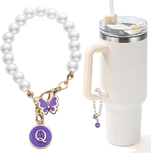 Vista 103 de Encanto de letra para Copa Stanley, accesorios de cadena de perlas, encantos de iniciales de Copa Stanley para asa, decoración de botella de agua