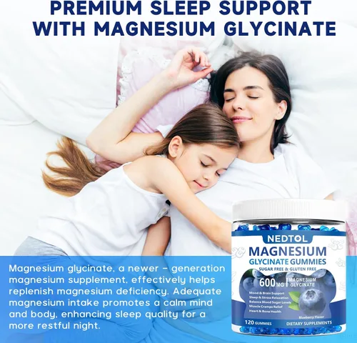 Vista 7 de Gomitas de glicinato de magnesio de 600 mg, suplemento de magnesio y potasio sin azúcar para adultos con L-treonato de magnesio, vitamina D, B6