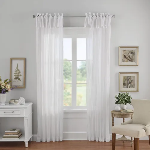 Vista 9 de Elrene Home Fashions Jolie Cortina de Ventana Semitransparente Arrugada, Panel Individual con Lazos Ajustables en la Parte Superior, 52" x 84