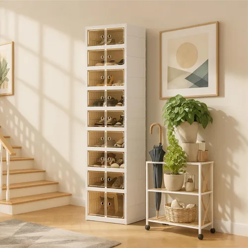Vista 23 de Organizador de Zapatos Plegable Caja de Almacenamiento, Estante de Zapatos Plegable Portátil Extra Grande para Closet, Caja de Almacenamiento