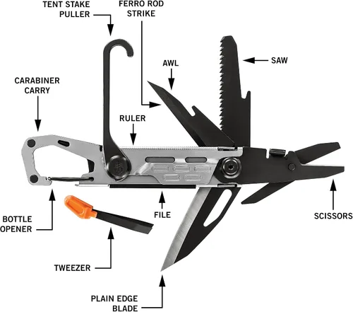 Vista 9 de Gerber Gear Stake Out 11 en 1 multiherramienta, hoja de borde liso de 2.2 pulgadas, extractor de estacas de tienda, transporte de mosquetón,