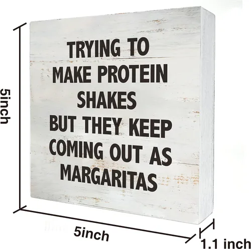 Vista 2 de Trying to Make Proteins Shakes Kitchen Quote Caja Cartel de madera