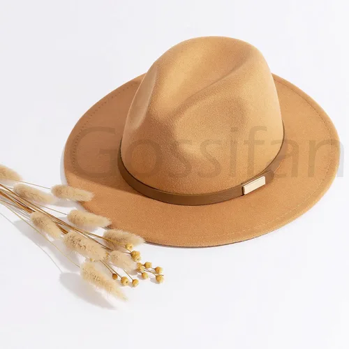 Vista 12 de Sombreros Fedora para hombre, sombrero Panamá de ala ancha con cinturón clásico Unisex Felt Fedora, Adjustable Fit, Breathable Sweatband, All-Day