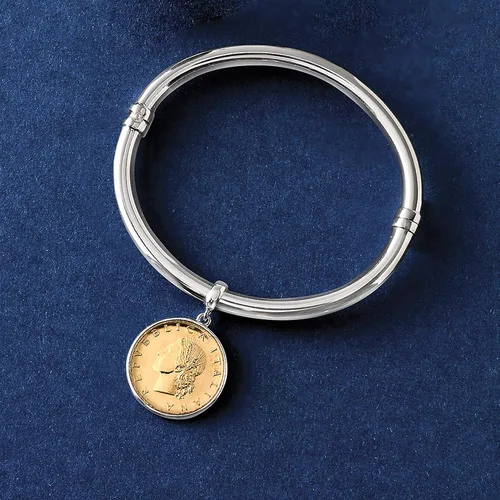 Vista 3 de Ross-Simons Italian Genuine Lira Coin Charm Bangle Bracelet in Sterling Silver