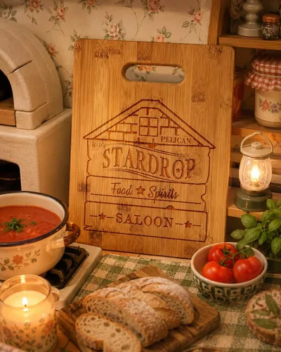 Vista 5 de Stardrop Saloon - Tabla de cortar con parodia para juegos de barra rústica