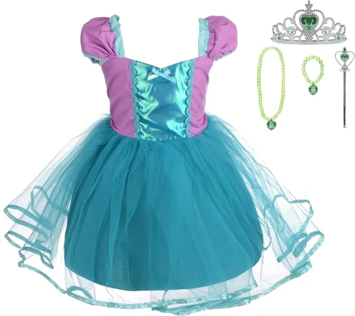 Vista 10 de Lito Angels Disfraz de princesa de tul para niñas pequeñas, disfraz de cuento de hadas de Navidad, fiesta de Halloween con accesorios Azul